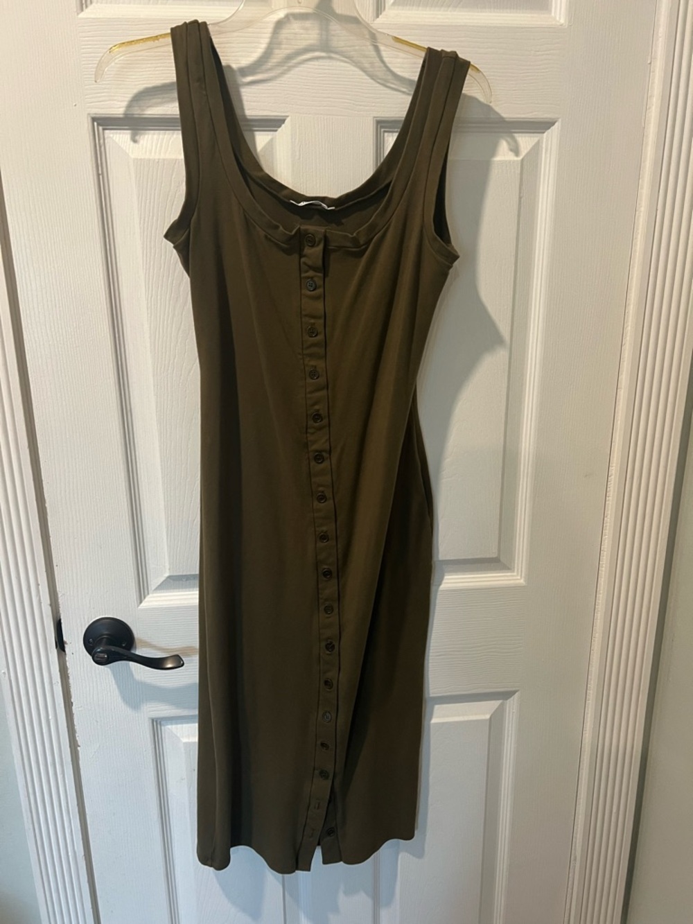 Reformation Olive Green Midi Button-Front Dress